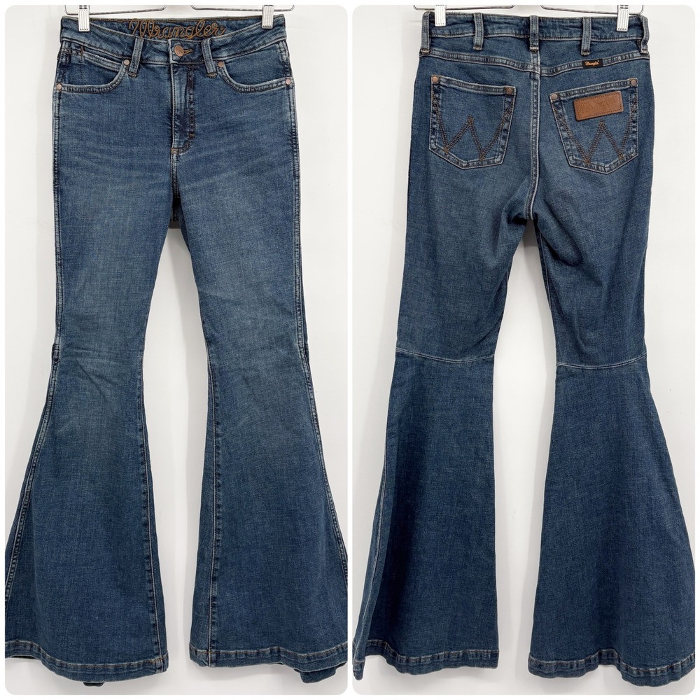 Wrangler Womens Blue High Rise Flare Retro Boho Western Bell Bottom Jeans 25x34
